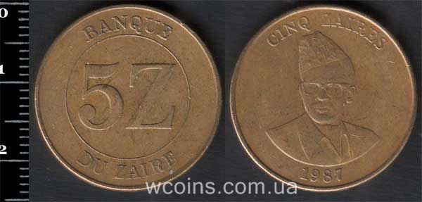 Монета Конго 5 заїр 1987
