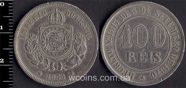 Монета Бразілія 100 рейсів 1871