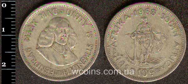 Монета Південна Африка 10 центів 1963