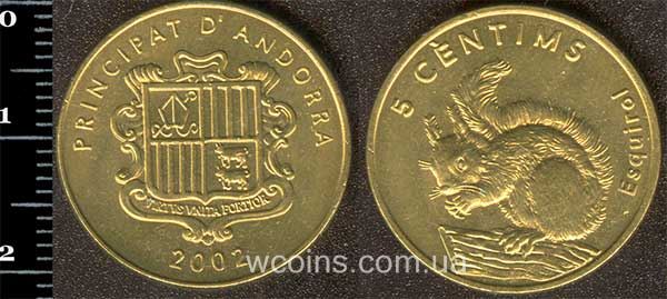 Монета Андорра 5 сантимів 2002