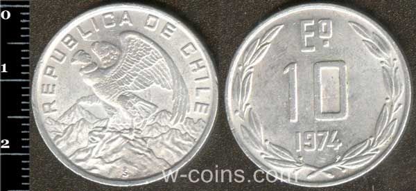 Монета Чілі 10 ескудо 1974