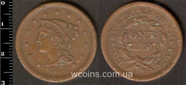 Монета США 1 цент 1854