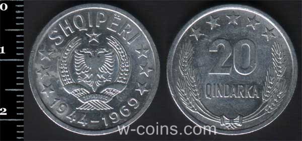 Coin Albania 20 qindarka 1969