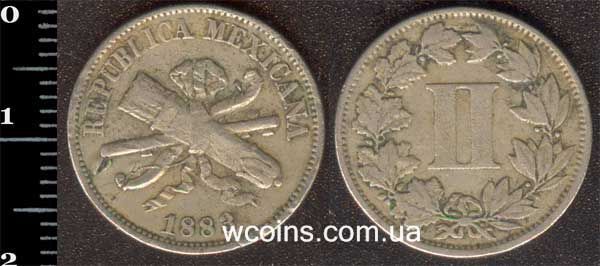 Монета Мексика 2 сентавос 1883