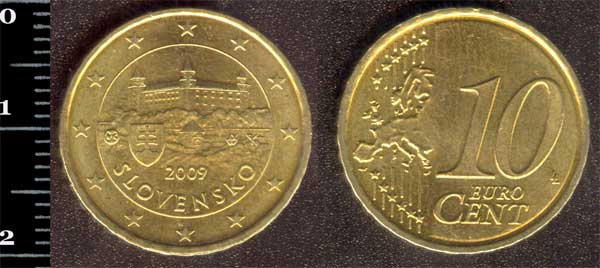 Монета Словаччина 10 євро центів 2009