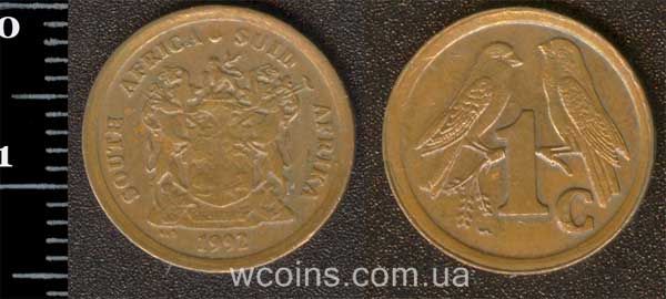 Монета Південна Африка 1 цент 1992
