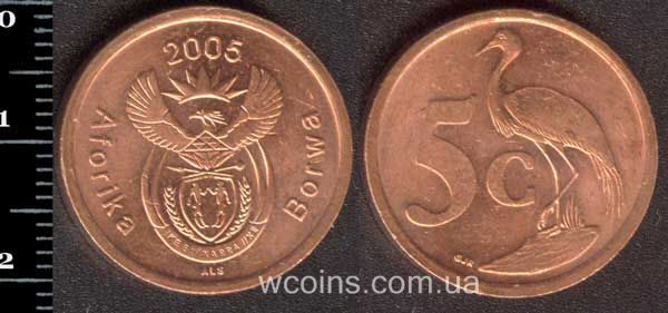 Монета Південна Африка 5 центів 2005