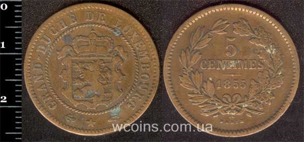 Монета Люксембург 5 сантимів 1855