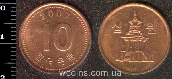 Монета Південна Корея 10 вон 2007