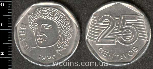 Монета Бразілія 25 сентаво 1994