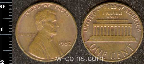 Монета США 1 цент 1982