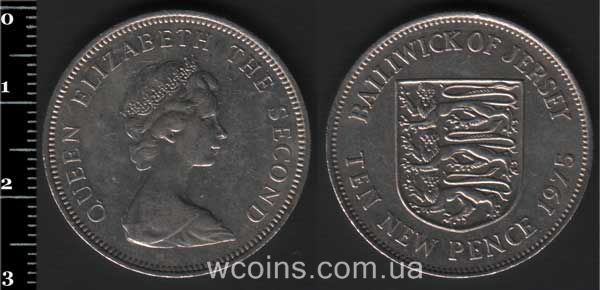 Монета Джерсі 10 нових пенсів 1975