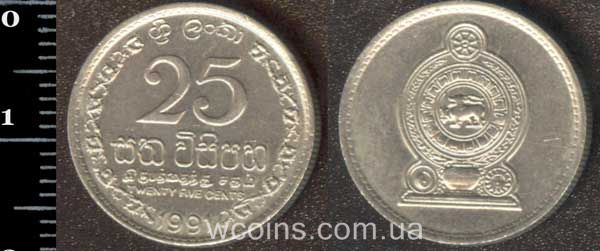 Монета Шрі-Ланка 25 центів 1991