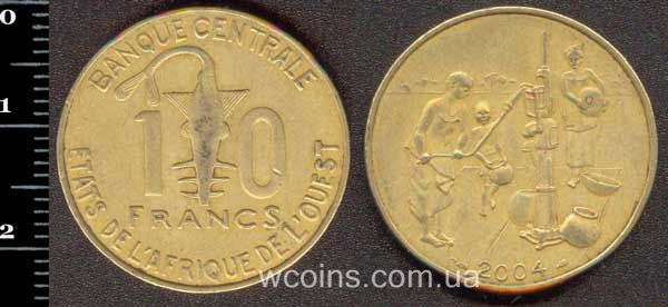 Монета Західно-Африканські Держави 10 франків 2004