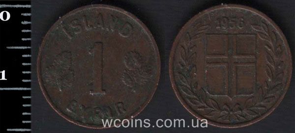 Монета Ісландія 1 аурар 1956