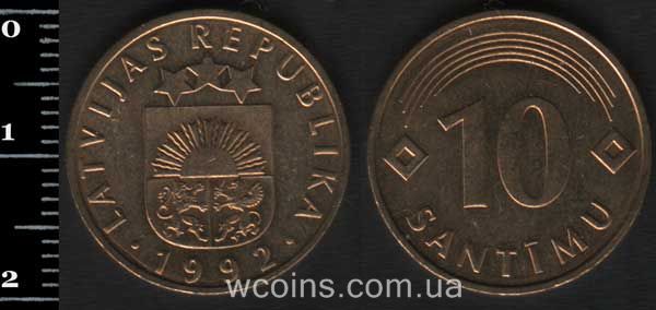 Монета Латвія 10 сантимів 1992
