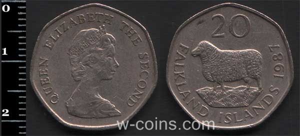 Монета Фолклендські Острови 20 пенсів 1987