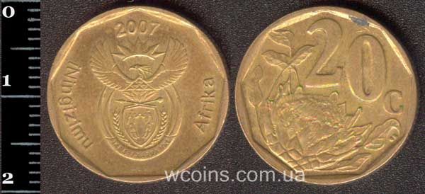 Монета Південна Африка 20 центів 2007
