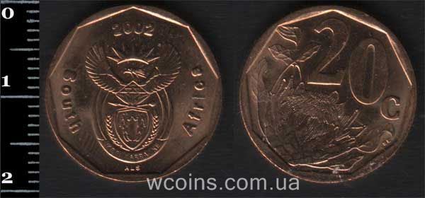 Монета Південна Африка 20 центів 2002
