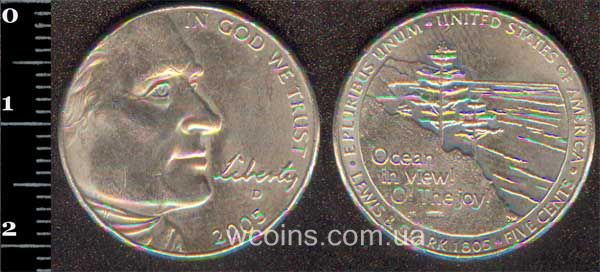 Монета США 5 центів 2005