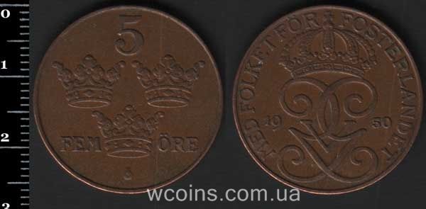 Монета Швеція 5 ере 1950
