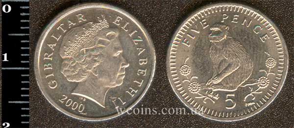 Монета Ґібралтар 5 пенсів 2000