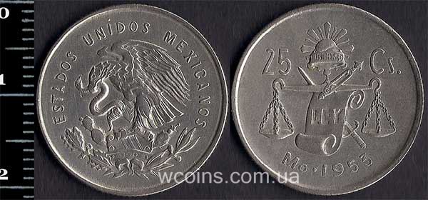 Монета Мексика 25 сентаво 1953
