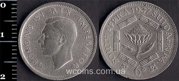 Монета Південна Африка 6 пенсів 1937