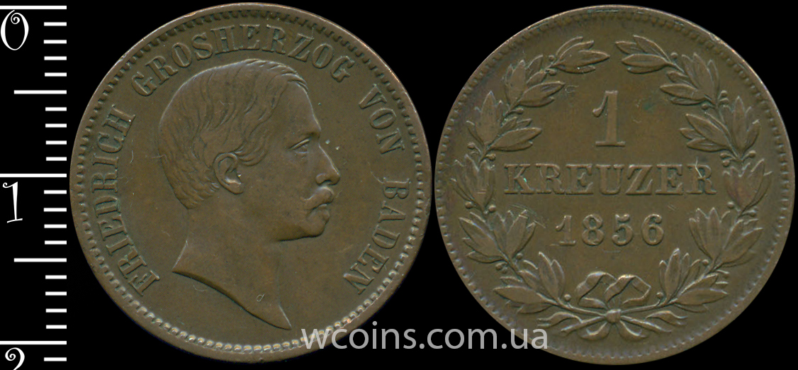 Монета Баден 1 крейцер 1856