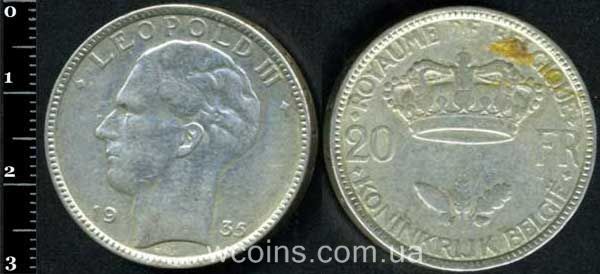 Монета Бельґія 20 франків 1935