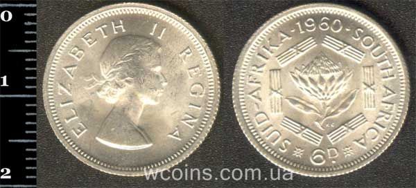 Монета Південна Африка 6 пенсів 1960
