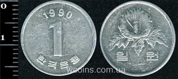 Монета Південна Корея 1 вон 1990