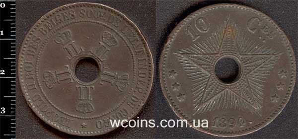 Монета Конго 10 сантимів 1894