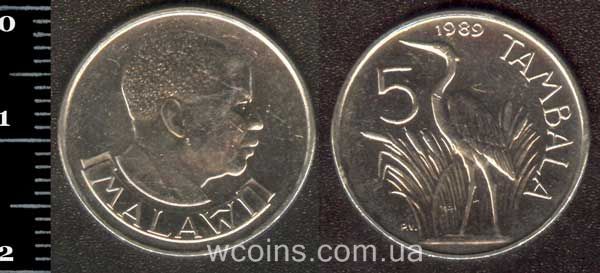 Монета Малаві 5 тамбала 1989