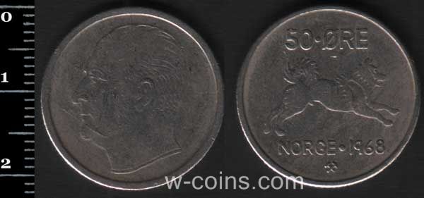Монета Норвеґія 50 ере 1968