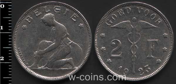 Монета Бельґія 2 франка 1923