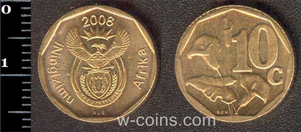 Монета Південна Африка 10 центів 2008