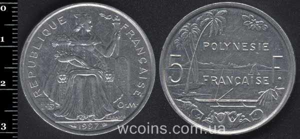 Coin French Polynesia 5 francs 1997