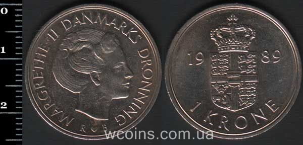 Coin Denmark 1 krone 1989