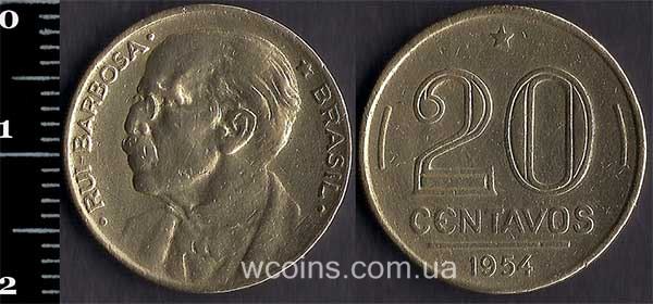 Монета Бразілія 20 сентаво 1954