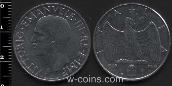 Монета Італія 1 ліра 1940