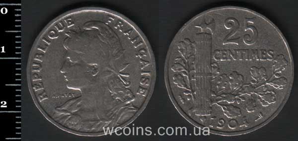 Монета Франція 25 сантимів 1904