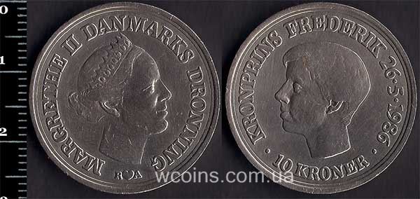 Монета Данія 10 крон 1986