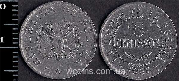Монета Болівія 5 сентаво 1987