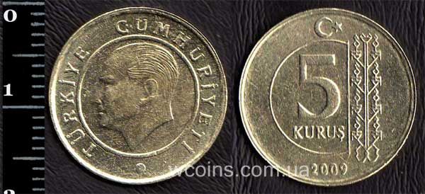 Монета Турція 5 куруш 2009
