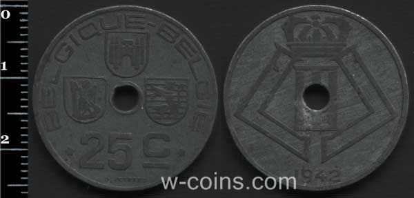 Монета Бельґія 25 сантимів 1942