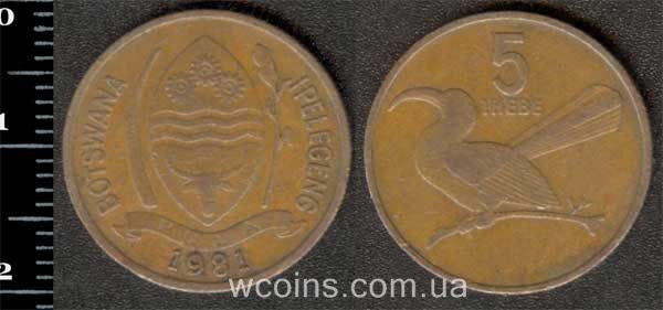 Монета Ботсвана 5 тебе 1981