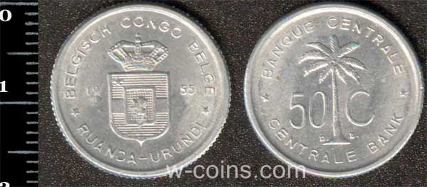 Монета Бельгійське Конго 50 сантимів 1955