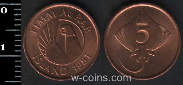 Монета Ісландія 5 ейре 1981