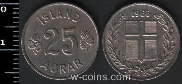 Монета Ісландія 25 ейре 1963